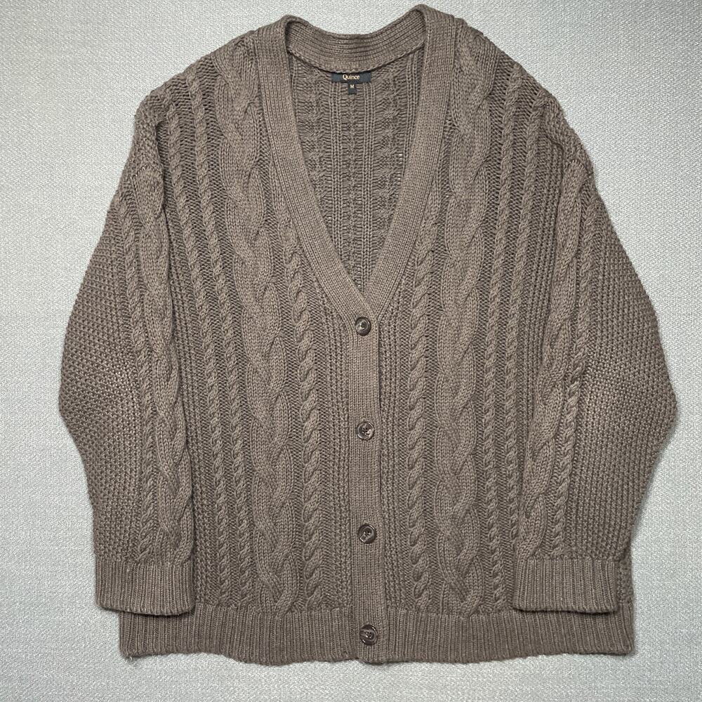 Quince Brown Cable Knit Oversize Cardigan M Organic Cotton Academia
